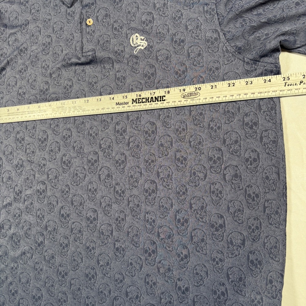 Peter Millar Polo Shirt Mens XL Navy Blue Skull All Over Print Performance - Picture 6 of 10